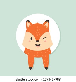 Cute winking fox looking out from greeting card. Vector illustration for birthday card, greetings, Baby Shower