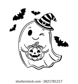 Cute winking ghost witch