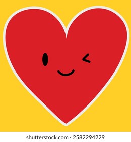 Cute Winking Heart Emoji with Smiley Face on Yellow Background
