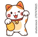 Cute Winking Maneki Neko Lucky Cat Cartoon Illustration
