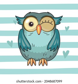 Cute Winking Owl Character Vector	