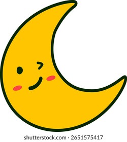 Lindos Winking Amarelo Crescente Lua Desenho Animado Personagem Ilustração