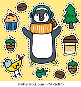 Cute winter animal couple cartoon illustration
