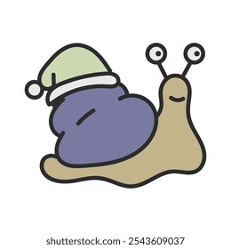 Cute Winter Animal Doodle Illustration - Snail