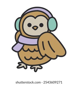 Cute Winter Animal Doodle Illustration - Owl
