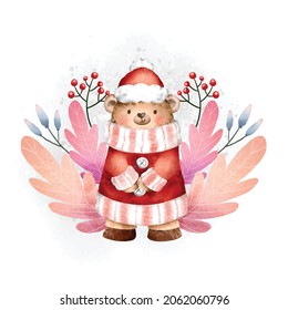 Cute winter bear and floral