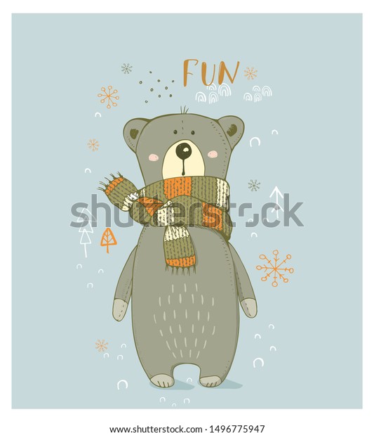 Cute Winter Bear Hand Drawn Vector Stock Vector (Royalty Free ...