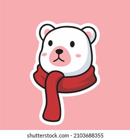 cute winter bear head wearing red scarf sticker gift