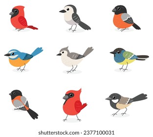 Cute winter birds cartoon, isolated on white background