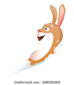 Un conejo de invierno o un conejo que se desliza cuesta abajo, jugando al juego de invierno. Conejo aislado jugando al invierno, deslizándose cuesta abajo. Estilo acuarela ilustró divertidos animales clipart.