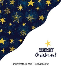Cute winter card with decorative snowflakes and stars.
