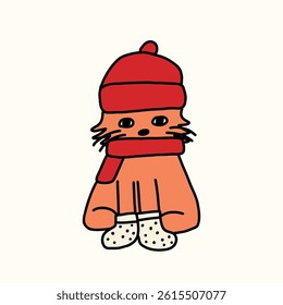 cute winter cat drawing illustration