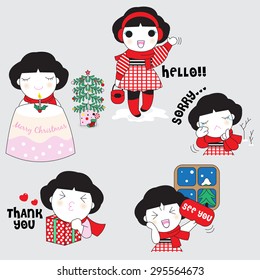 Cute WInter Character Icon illustration set
