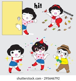 Cute WInter Character Icon illustration set