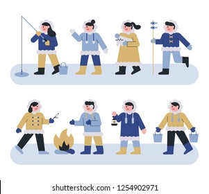 cute winter character set concept illustration. flat design vector graphic style.