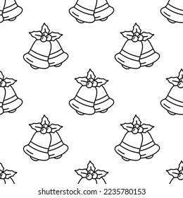 Cute winter Christmas bells pattern in doodle. Design for winter decoration interior, print posters, greeting card, business banner, wrapping. 