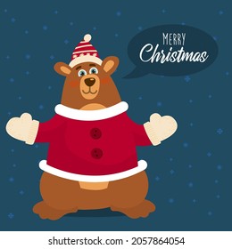 Cute winter christmas card with happy bear