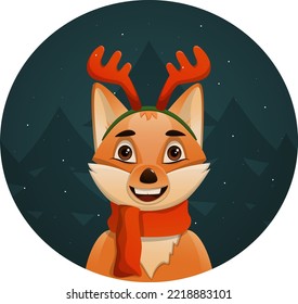 Cute winter Christmas fox. Merry Christmas and Happy New Year. Vector illustration.