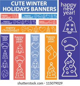 cute winter & christmas holidays banners, vector