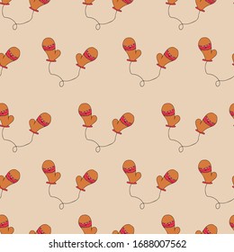 Curso invierno Navidad sin fisuras con mitones dibujados a mano. Textura para niños de Año Nuevo para textiles, papel para envolver, papel pintado, decoración de año nuevo