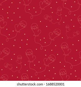 Cute winter Christmas seamless pattern with hand drawn mittens. New Year holiday kids texture for textile, wrapping paper, wallpaper, new year decor