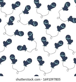 Curso invierno Navidad sin fisuras con mitones dibujados a mano. Textura para niños de Año Nuevo para textiles, papel para envolver, papel pintado, decoración de año nuevo