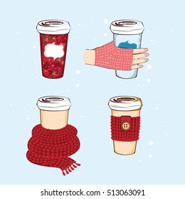 Cute winter coffee cup set for your design