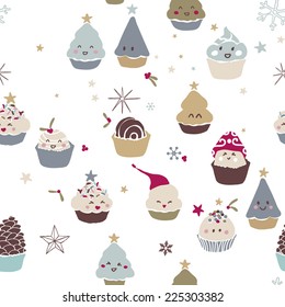 cute winter cupcake seamless pattern