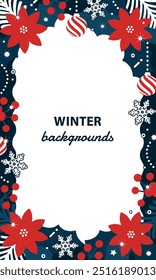 Lindas decoraciones de invierno. Marco de Imagen de Navidades. Ilustración vectorial con estilo.
