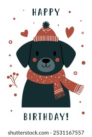 Cute Winter Dog Vector Illustration for Birthday Cards, Invitations, Posters, and Celebratory Materials