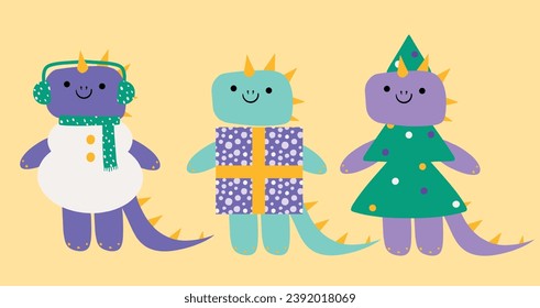 Cute winter dragons ready to celebrate New Year and Christmas