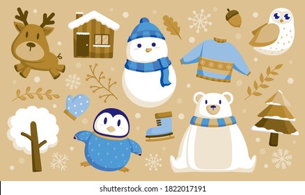 Cute winter elements graphic vector set for your winter theme artwork.