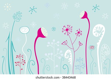 Cute winter flowers with snowflakes