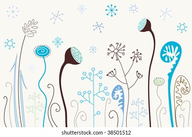 Flores de invierno cortas con copos de nieve