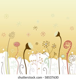 Cute winter flowers with snowflakes