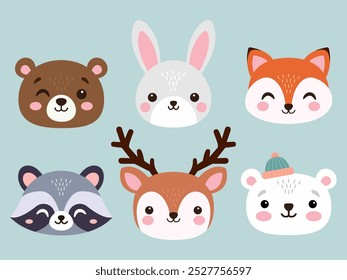 Lindos animais de floresta de inverno ilustração plana