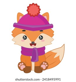  Cute winter fox vector isolated on white background