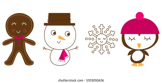 Cute Winter Friends Vector Illustration