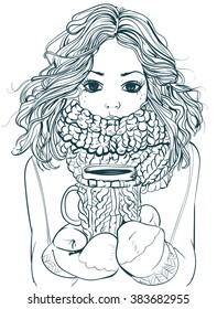 cute winter girl with coffee cup