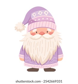 Cute winter gnome on white background. Scandinavian dwarf in pastel colors for kids. Vector character