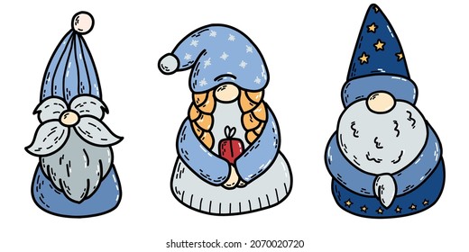 Cute winter gnomes. Nose and cap. Vector seamless pattern