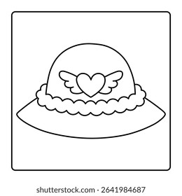Cute Winter Hat with Heart Wings – Coloring Page