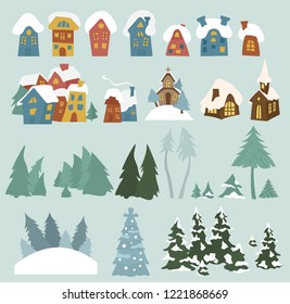 Cute winter holiday sticker icon set. Elements for christmas greeting card, poster design. Vector illustration