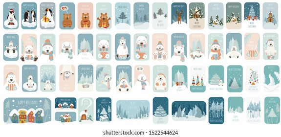 Cute winter holiday sticker icon set. Elements for christmas greeting card, poster design. Vector illustration