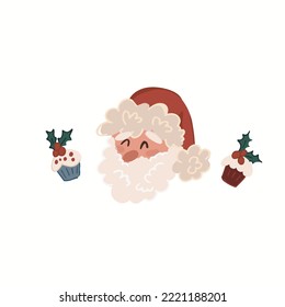 Cute winter holidays collection. Christmas greeting card or poster. Santa .New Year card .Santa icon
