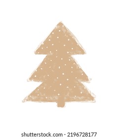 Cute Winter Holidays Vector Illustration with Christmas Tree. Light Gold Dotted Pine Tree on a White Background. Crayon Drawing Style Christmas Print ideal for Card, Poster, Wall Art, Decoriation. 