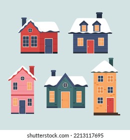 Cute winter house vector set