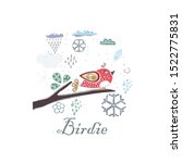 Cute Winter Icon with a birdie. Hand Drawn Scandinavian Style. Vector Illustration
