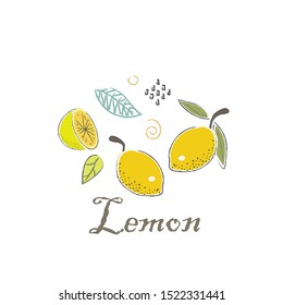 Cute Winter Icon with lemons. Hand Drawn Scandinavian Style. Vector Illustration