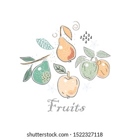 Cute Winter Icon with pears and apples. Hand Drawn Scandinavian Style. Vector Illustration